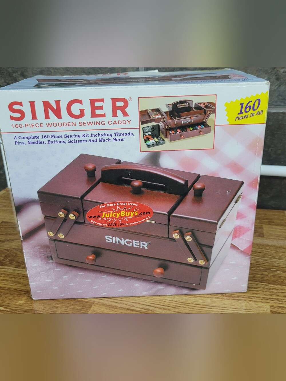 Singer Vintage Wooden Sewing Caddy in Rich Brown
